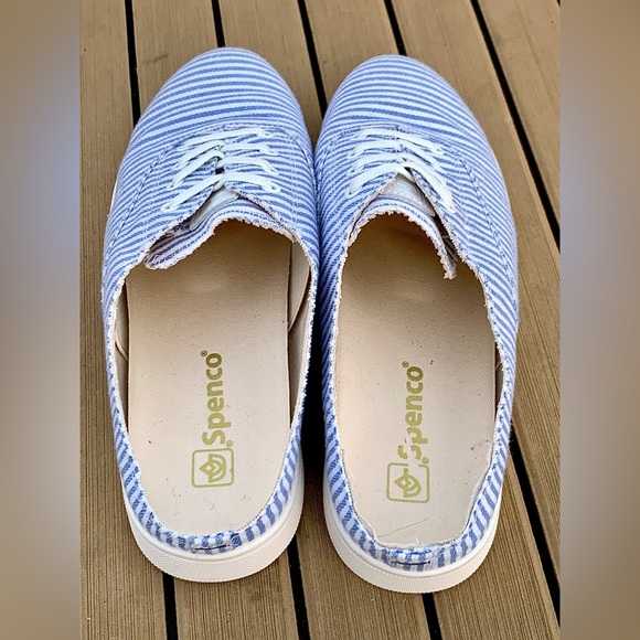 Women's 9 D Spenco Therapeutic Orthopedic Striped Slip On Mules Clogs Sneakers - Picture 2 of 16